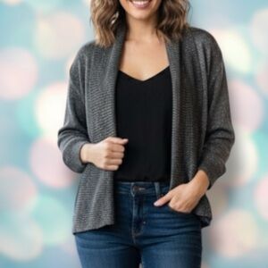 Verve Ami Women’s Gray Glitter 3/4 Sleeve Open Front Cardigan Sweater Size M